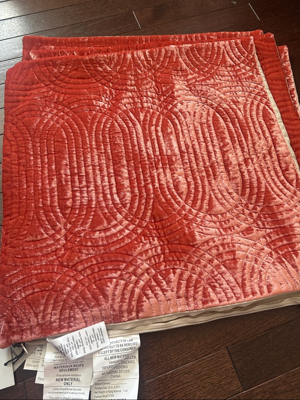 Set of 4 Coral Quilted Velvet Pillow Covers by West Elm